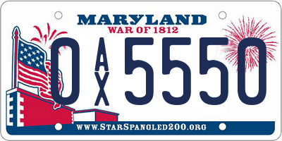 MD license plate 0AX5550