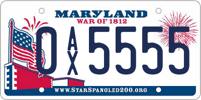 MD license plate 0AX5555