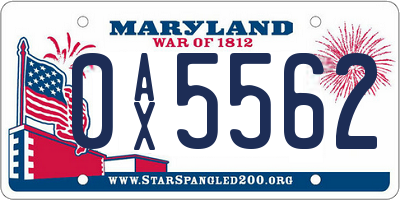MD license plate 0AX5562