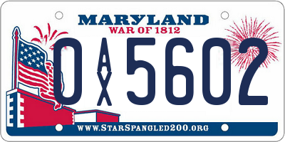 MD license plate 0AX5602
