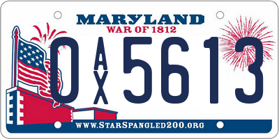 MD license plate 0AX5613