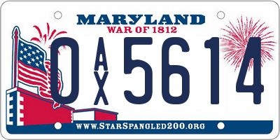 MD license plate 0AX5614