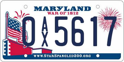 MD license plate 0AX5617
