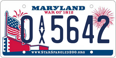 MD license plate 0AX5642
