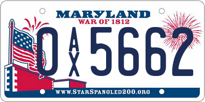 MD license plate 0AX5662