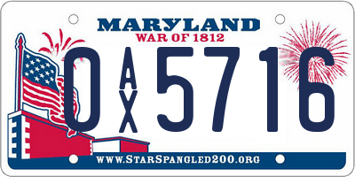 MD license plate 0AX5716