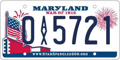 MD license plate 0AX5721