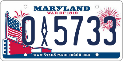 MD license plate 0AX5733