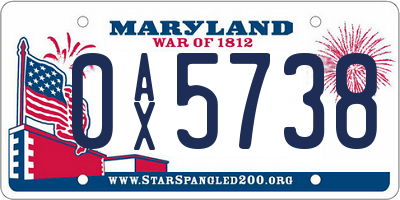 MD license plate 0AX5738
