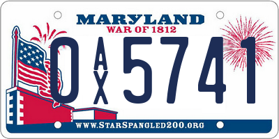 MD license plate 0AX5741