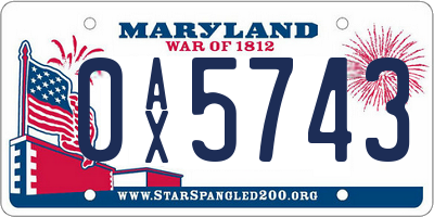 MD license plate 0AX5743