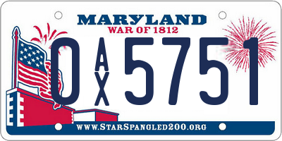MD license plate 0AX5751