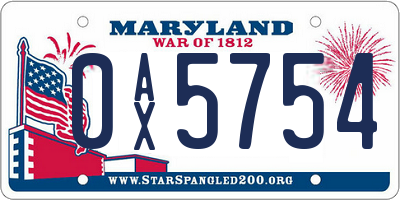 MD license plate 0AX5754