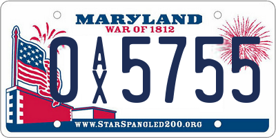 MD license plate 0AX5755