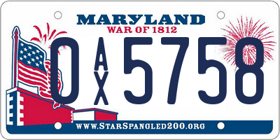 MD license plate 0AX5758