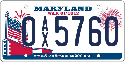MD license plate 0AX5760