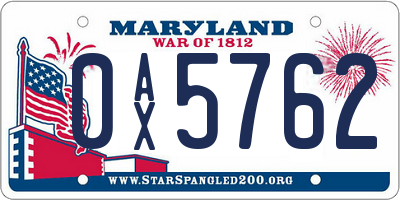 MD license plate 0AX5762