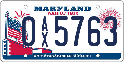 MD license plate 0AX5763