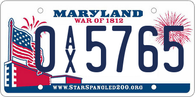 MD license plate 0AX5765