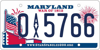 MD license plate 0AX5766