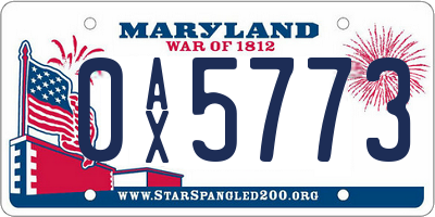 MD license plate 0AX5773