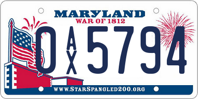 MD license plate 0AX5794