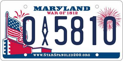 MD license plate 0AX5810