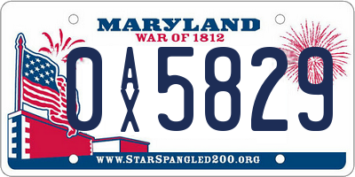 MD license plate 0AX5829