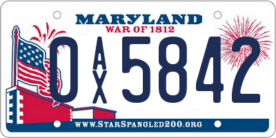 MD license plate 0AX5842