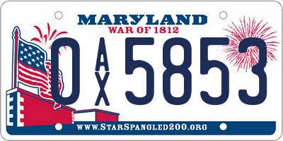 MD license plate 0AX5853