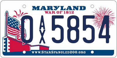 MD license plate 0AX5854