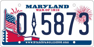 MD license plate 0AX5873