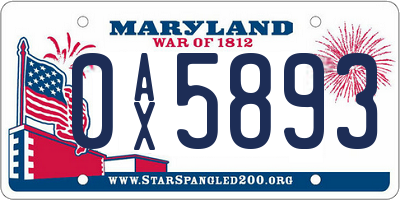 MD license plate 0AX5893