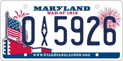 MD license plate 0AX5926