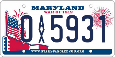 MD license plate 0AX5931