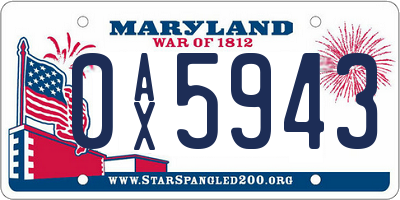 MD license plate 0AX5943