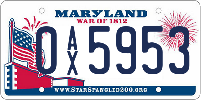 MD license plate 0AX5953