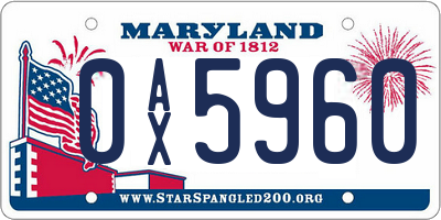 MD license plate 0AX5960