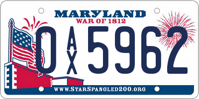 MD license plate 0AX5962