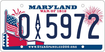 MD license plate 0AX5972