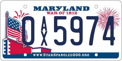 MD license plate 0AX5974