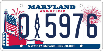MD license plate 0AX5976