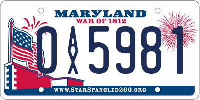 MD license plate 0AX5981
