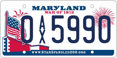 MD license plate 0AX5990