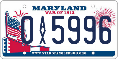MD license plate 0AX5996