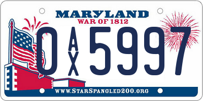 MD license plate 0AX5997