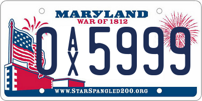 MD license plate 0AX5999