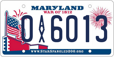 MD license plate 0AX6013