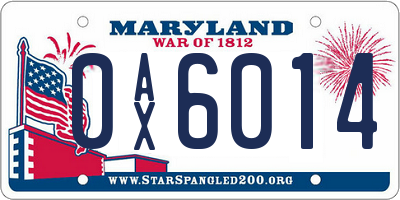 MD license plate 0AX6014