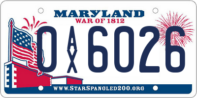 MD license plate 0AX6026